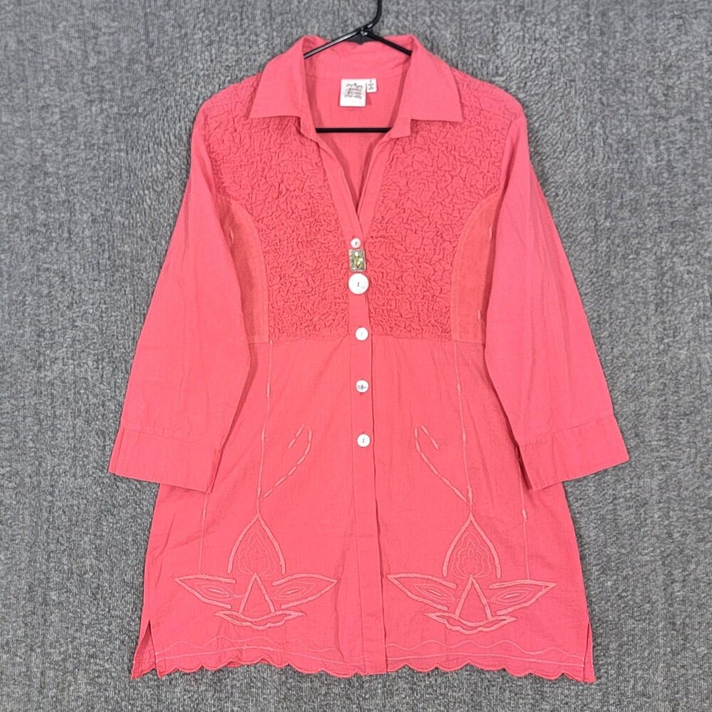 Parsley & Sage Tunic Top Womens Small Coral Pink Embroidered Cotton Shirt Blouse